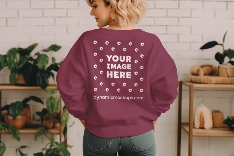 Woman Wearing Maroon Sweatshirt Mockup Back View Template