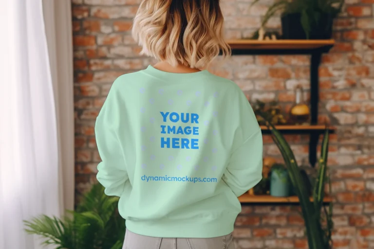 Woman Wearing Mint Sweatshirt Mockup Back View Template