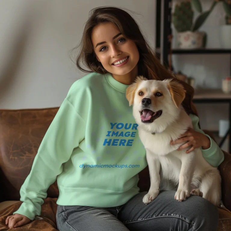 Woman Wearing Mint Sweatshirt Mockup Front View Template