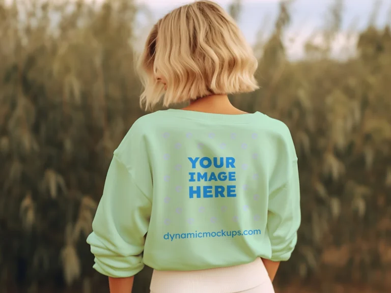 Woman Wearing Mint Sweatshirt Mockup Back View Template