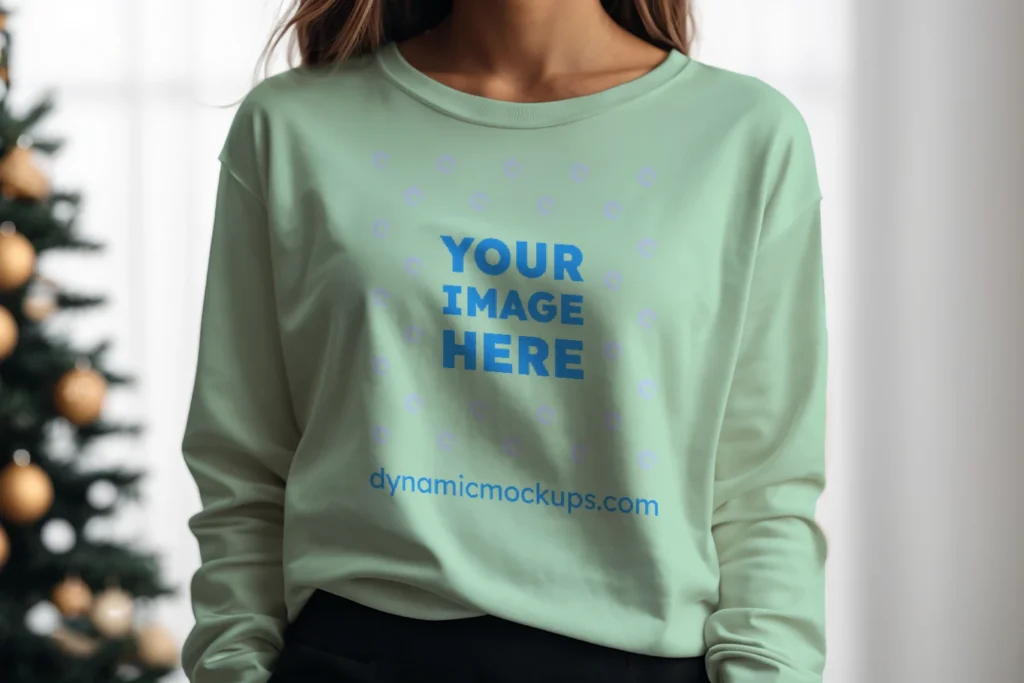 Woman Wearing Mint Sweatshirt Mockup Front View Template