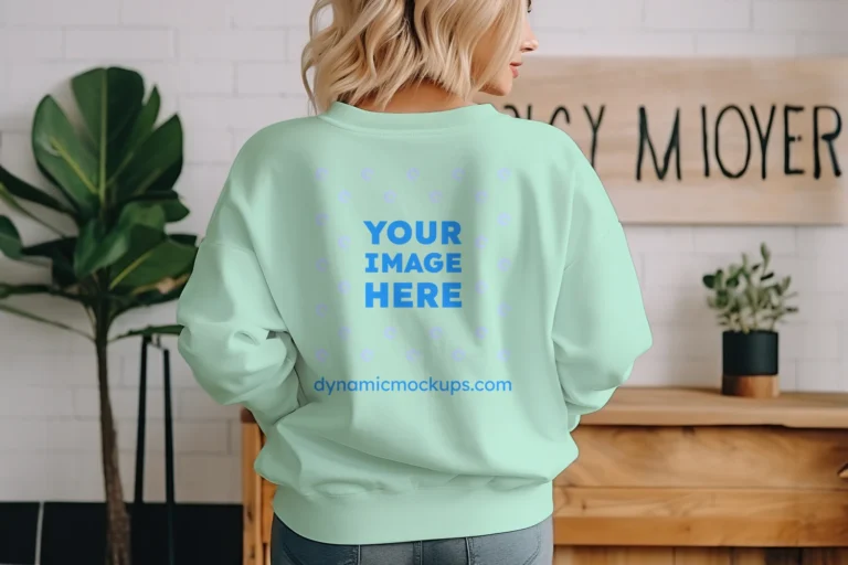 Woman Wearing Mint Sweatshirt Mockup Back View Template