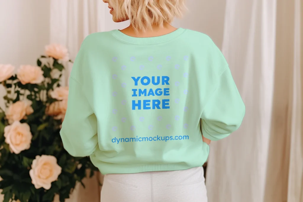 Woman Wearing Mint Sweatshirt Mockup Back View Template