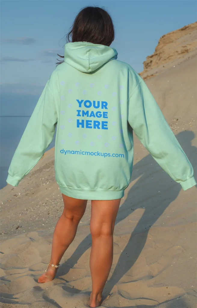 Woman Wearing Mint Hoodie Mockup Back View Template