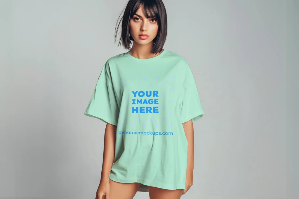 Woman Wearing Mint T-shirt Mockup Front View Template