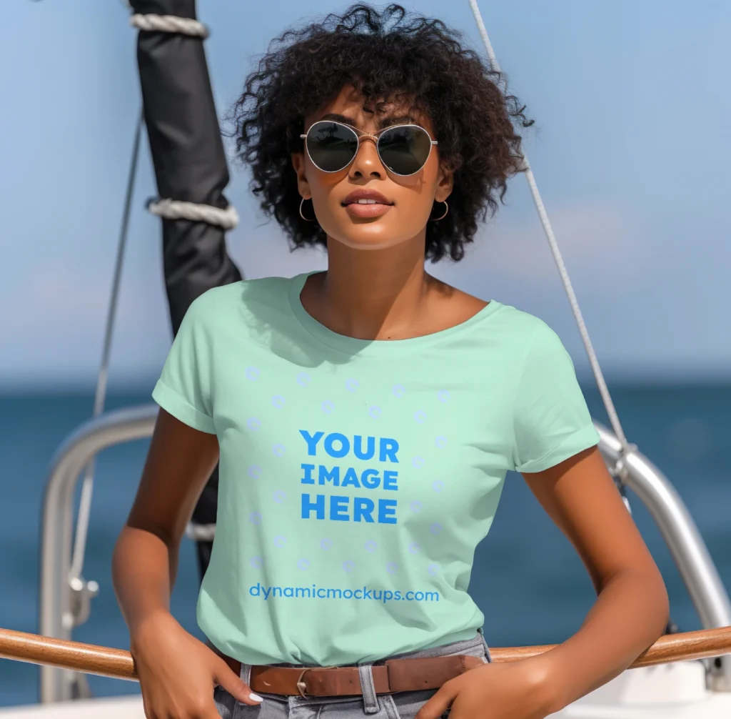 Woman Wearing Mint T-shirt Mockup Front View Template