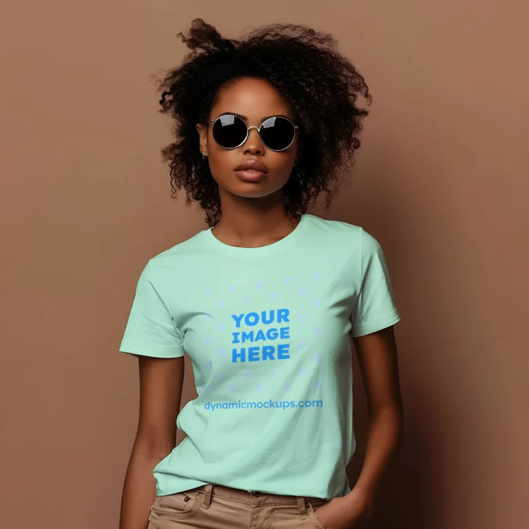 Woman Wearing Mint T-shirt Mockup Front View Template