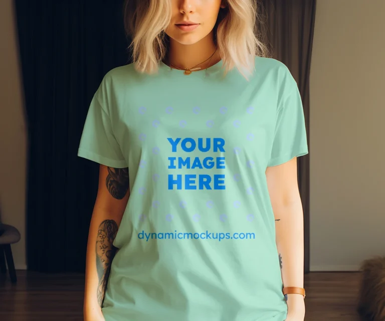 Woman Wearing Mint T-shirt Mockup Front View Template