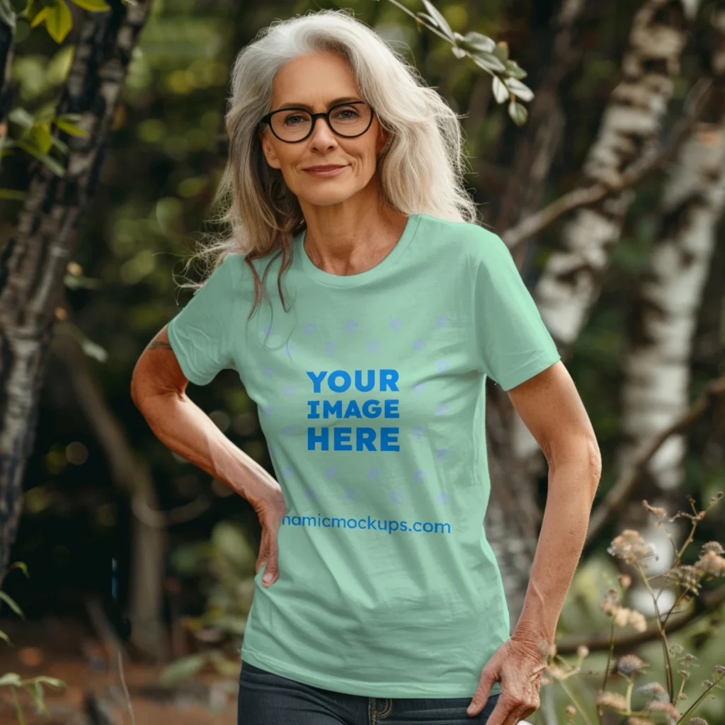 Woman Wearing Mint T-shirt Mockup Front View Template