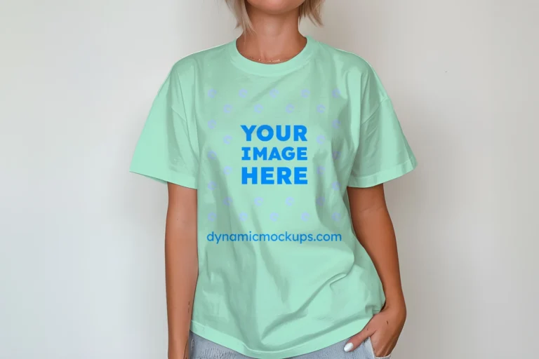 Woman Wearing Mint T-shirt Mockup Front View Template