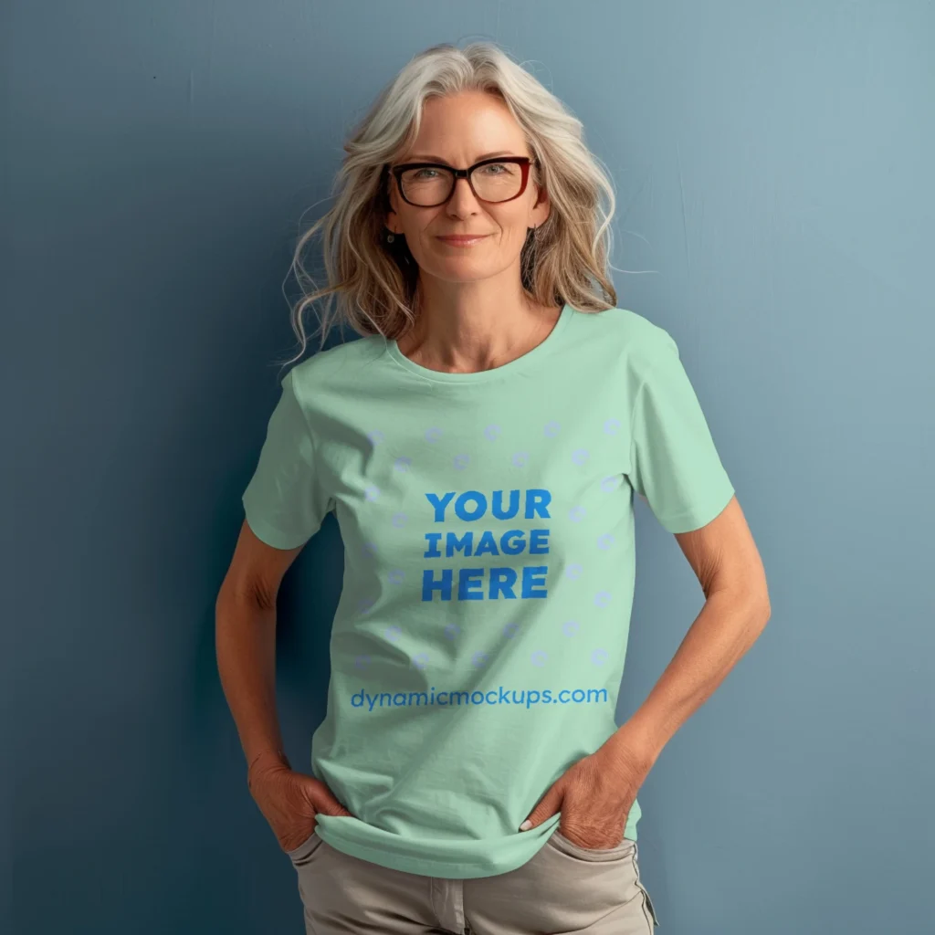 Woman Wearing Mint T-shirt Mockup Front View Template