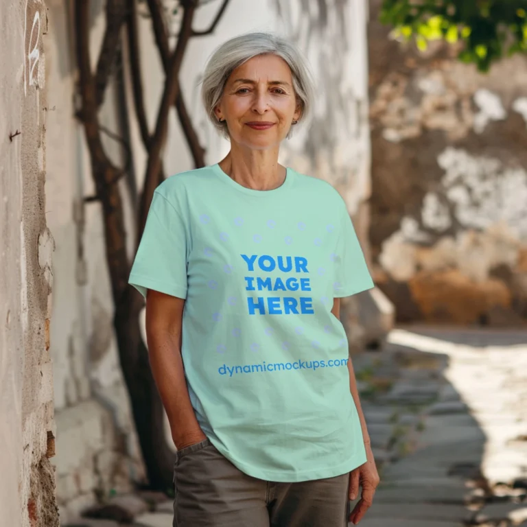 Woman Wearing Mint T-shirt Mockup Front View Template