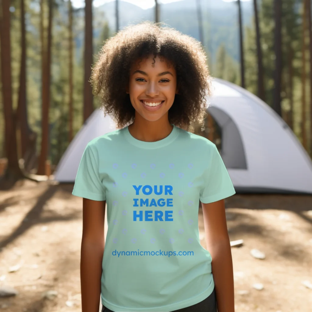 Woman Wearing Mint T-shirt Mockup Front View Template