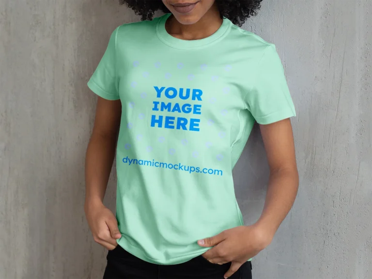 Woman Wearing Mint T-shirt Mockup Front View Template