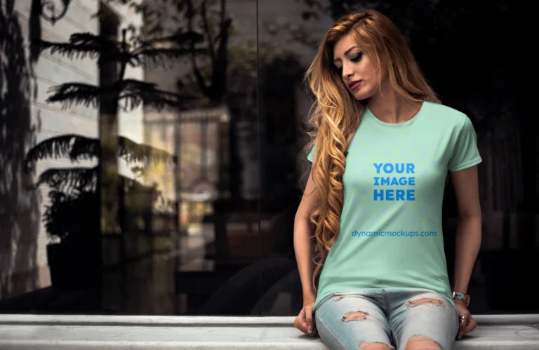 Woman Wearing Mint T-shirt Mockup Front View Template