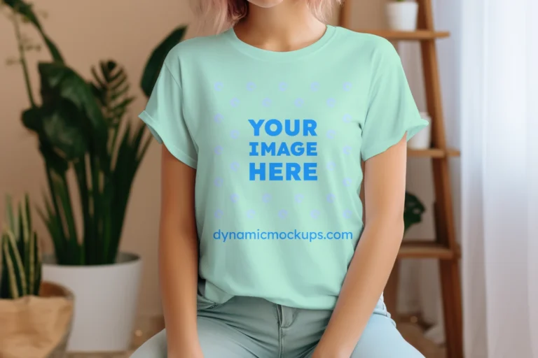 Woman Wearing Mint T-shirt Mockup Front View Template