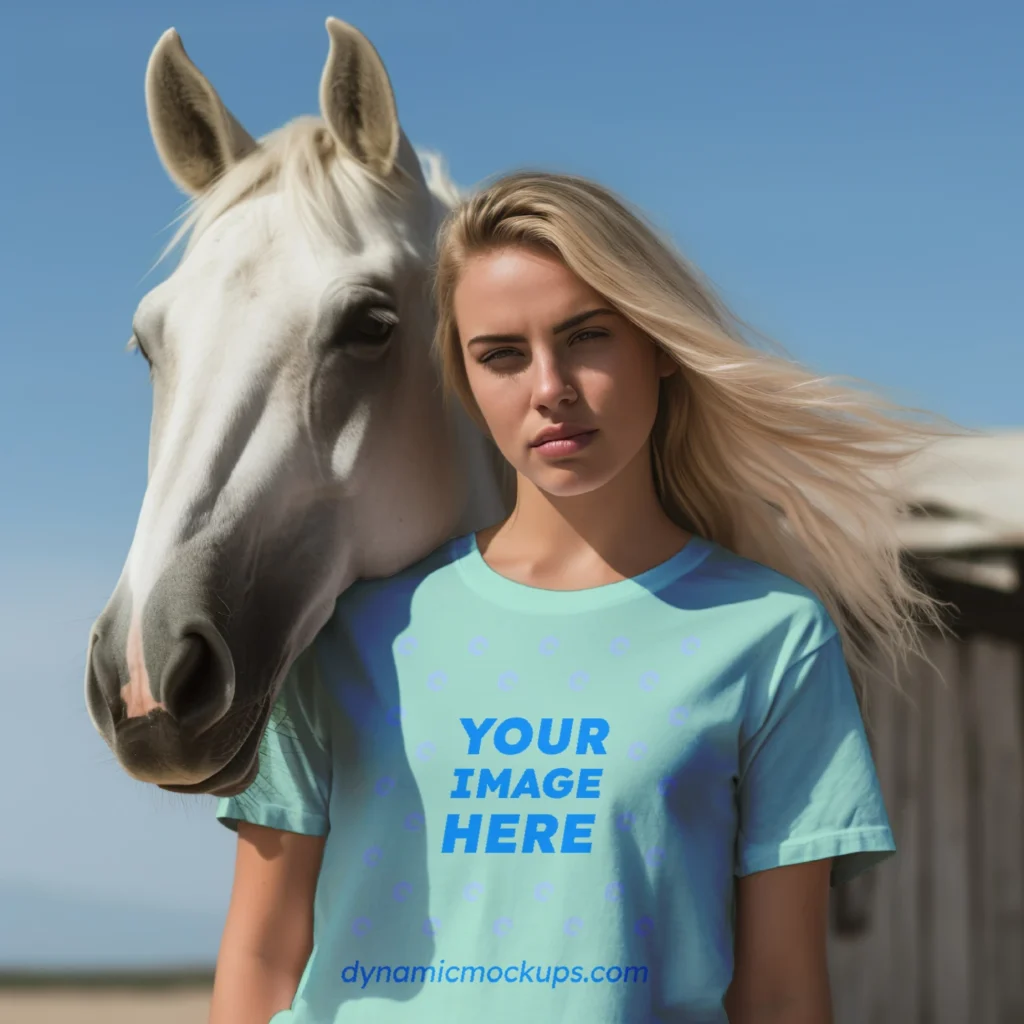 Woman Wearing Mint T-shirt Mockup Front View Template