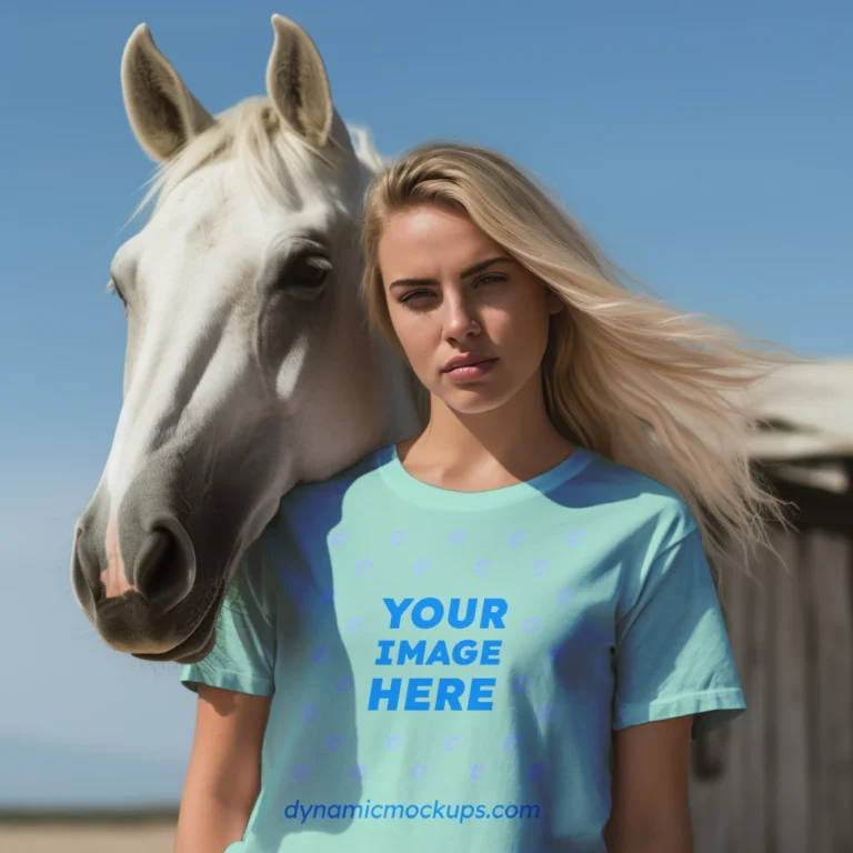 Woman Wearing Mint T-shirt Mockup Front View Template