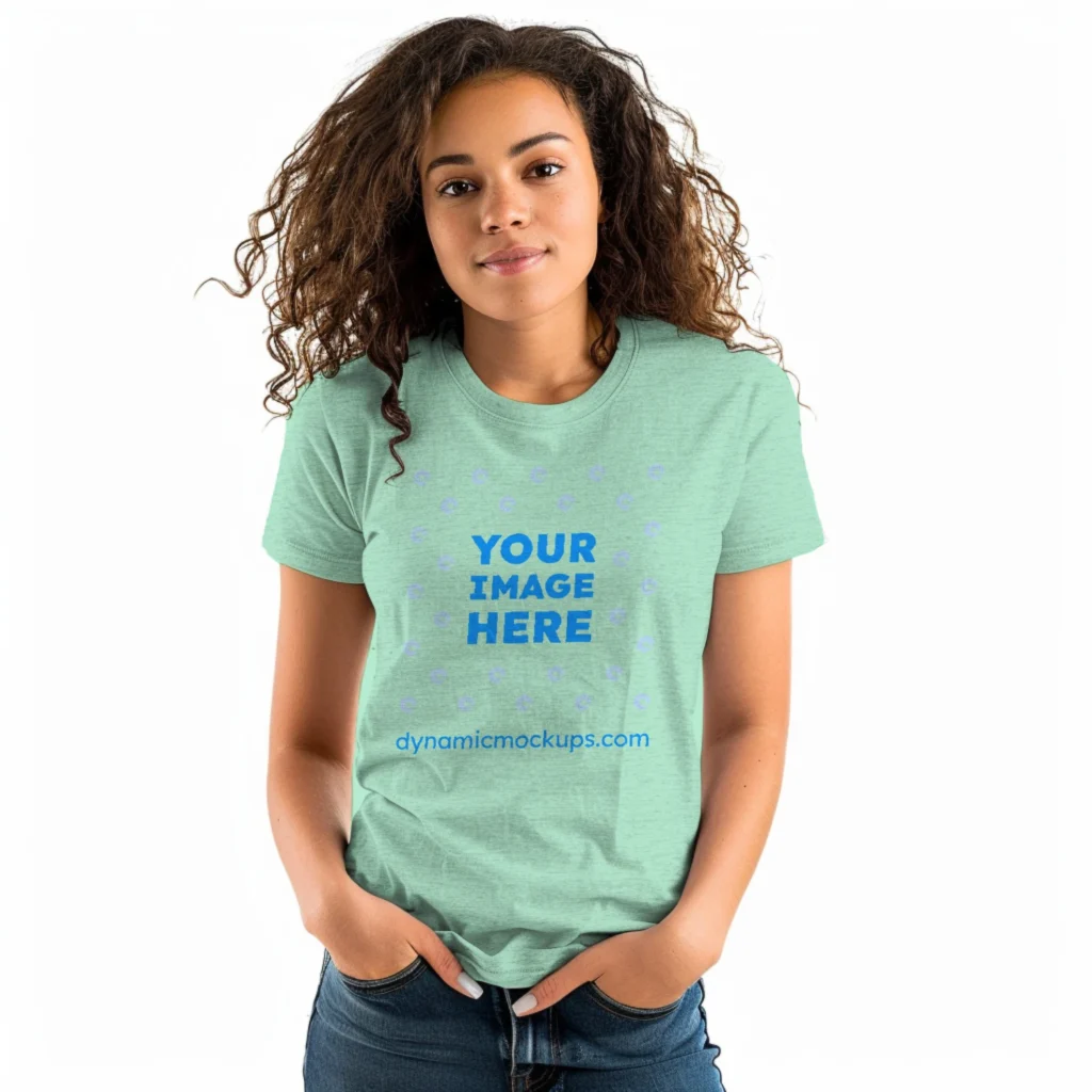 Woman Wearing Mint T-shirt Mockup Front View Template