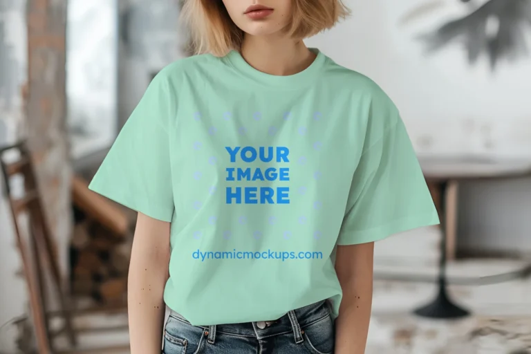 Woman Wearing Mint T-shirt Mockup Front View Template