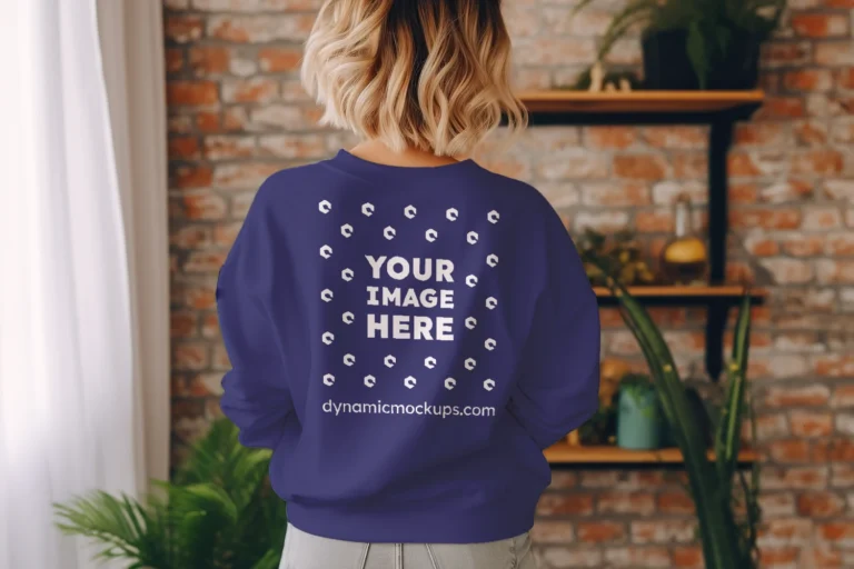 Woman Wearing Navy Blue Sweatshirt Mockup Back View Template