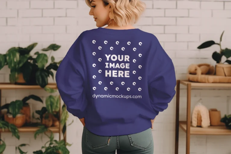 Woman Wearing Navy Blue Sweatshirt Mockup Back View Template