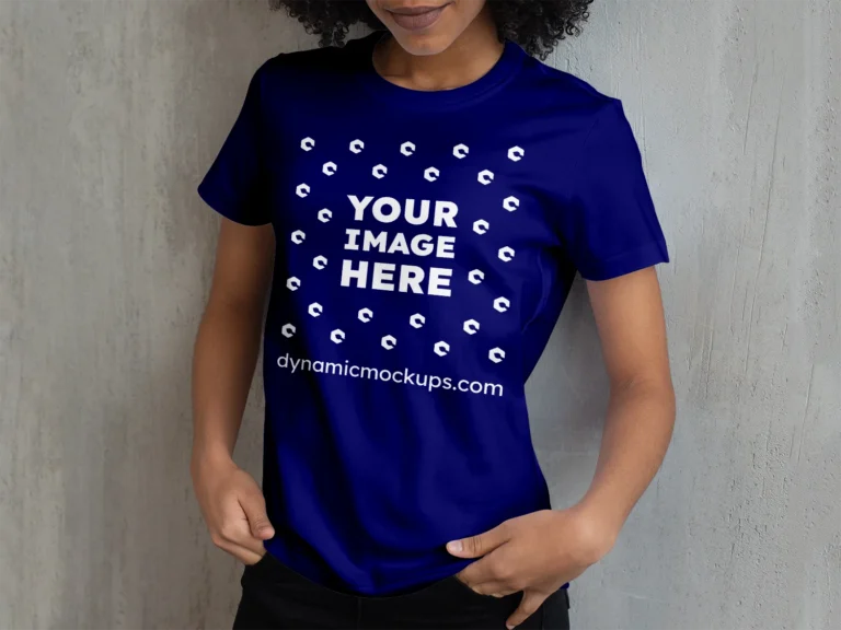 Woman Wearing Navy Blue T-shirt Mockup Front View Template