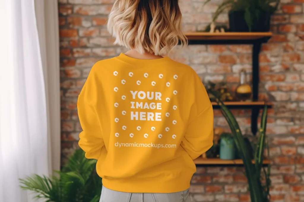 Woman Wearing Orange Sweatshirt Mockup Back View Template