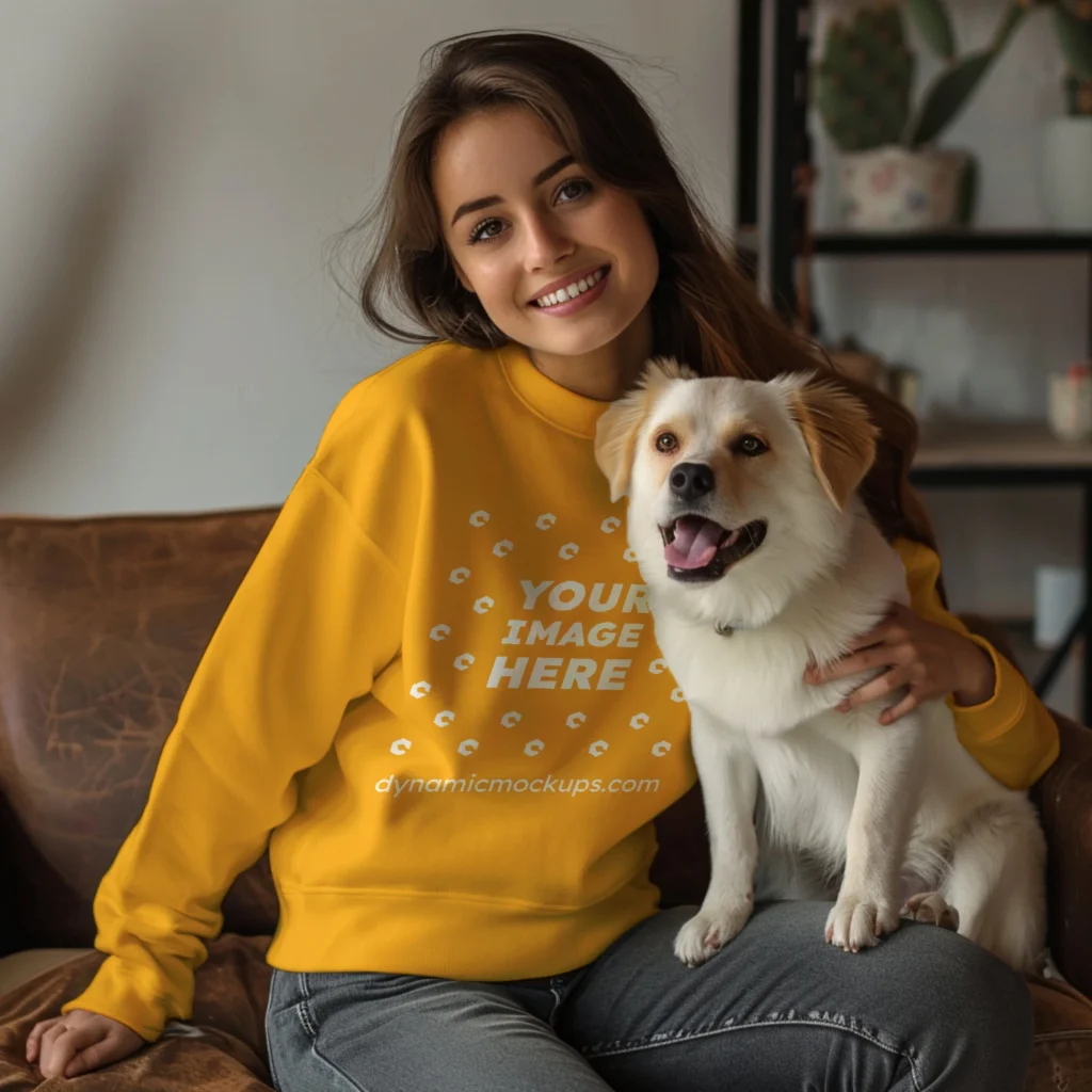 Woman Wearing Orange Sweatshirt Mockup Front View Template