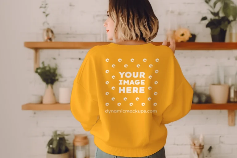 Woman Wearing Orange Sweatshirt Mockup Back View Template