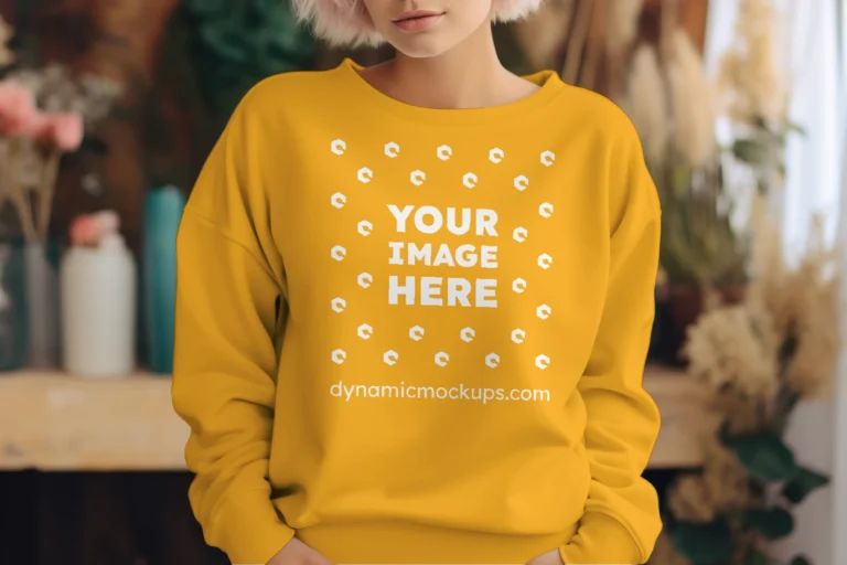 Woman Wearing Orange Sweatshirt Mockup Front View Template