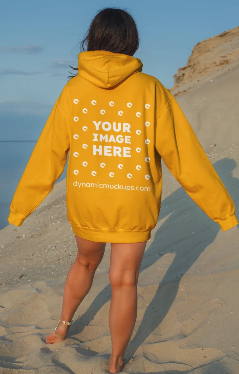 Woman Wearing Orange Hoodie Mockup Back View Template