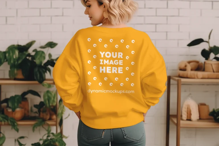 Woman Wearing Orange Sweatshirt Mockup Back View Template