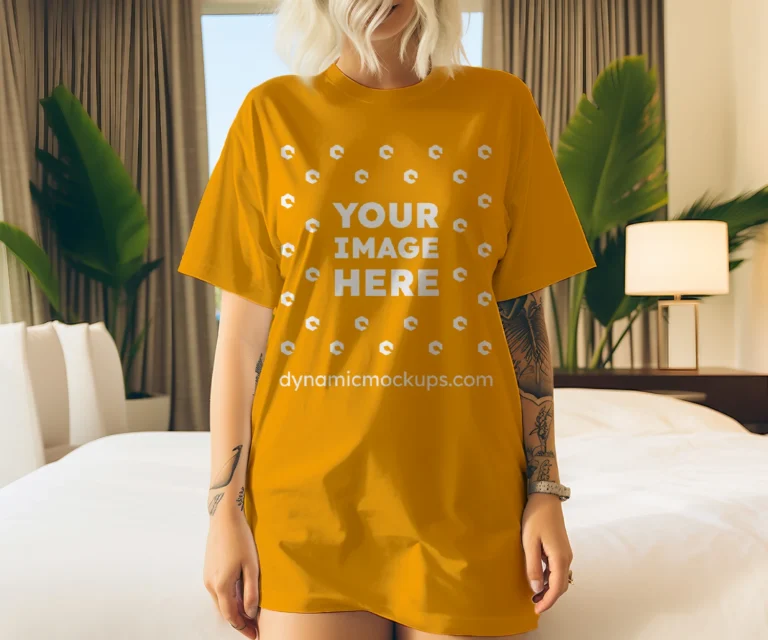 Woman Wearing Orange T-shirt Mockup Front View Template