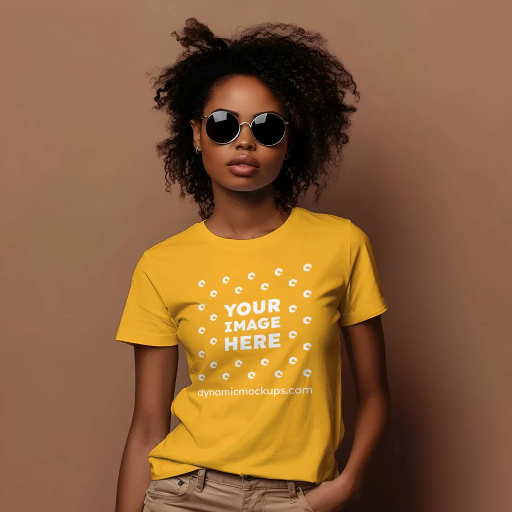 Woman Wearing Orange T-shirt Mockup Front View Template