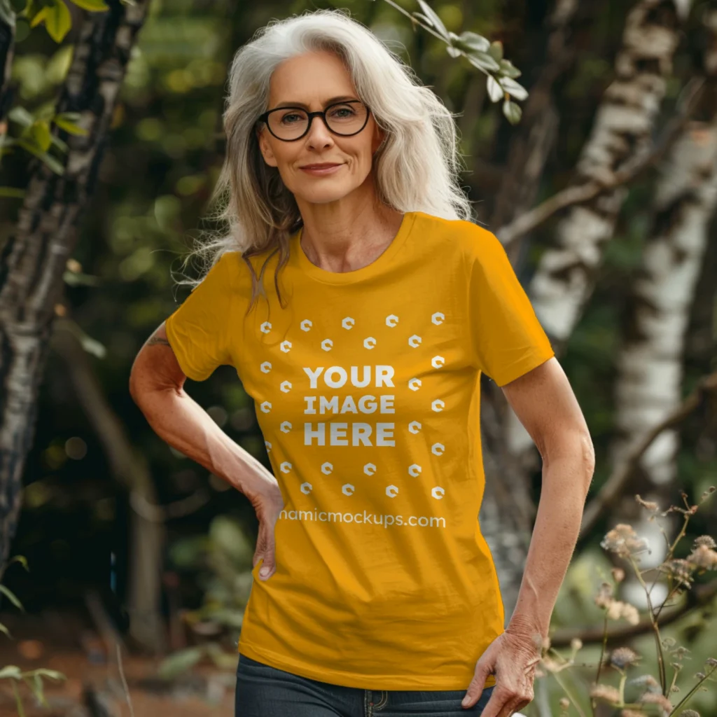 Woman Wearing Orange T-shirt Mockup Front View Template