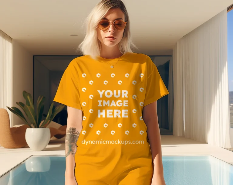 Woman Wearing Orange T-shirt Mockup Front View Template