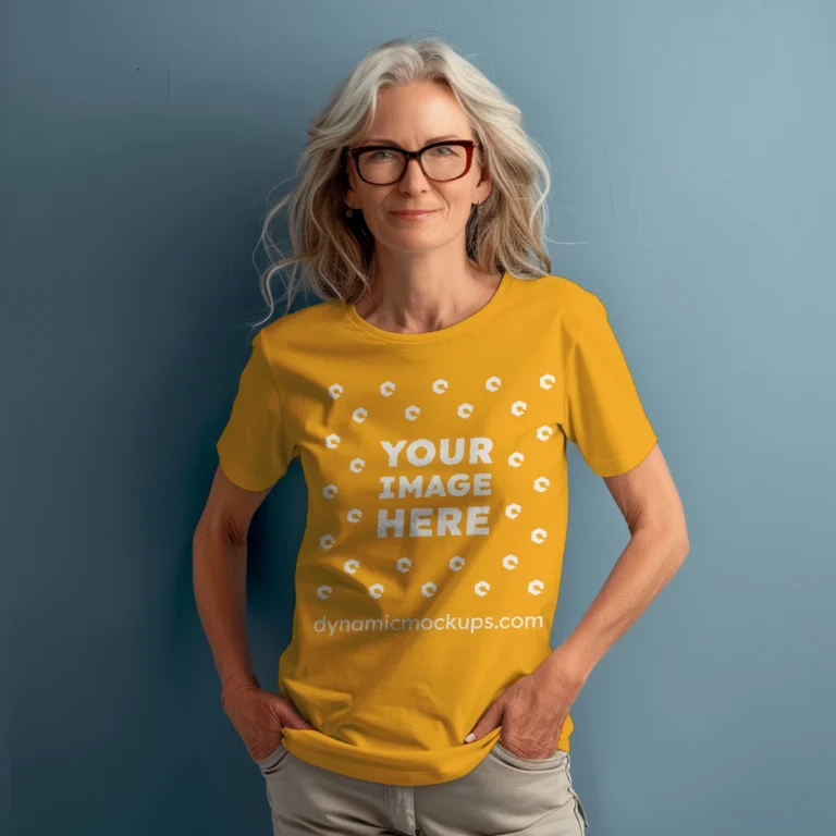 Woman Wearing Orange T-shirt Mockup Front View Template