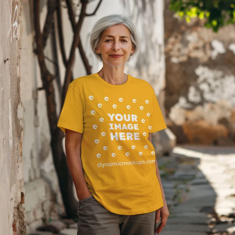 Woman Wearing Orange T-shirt Mockup Front View Template