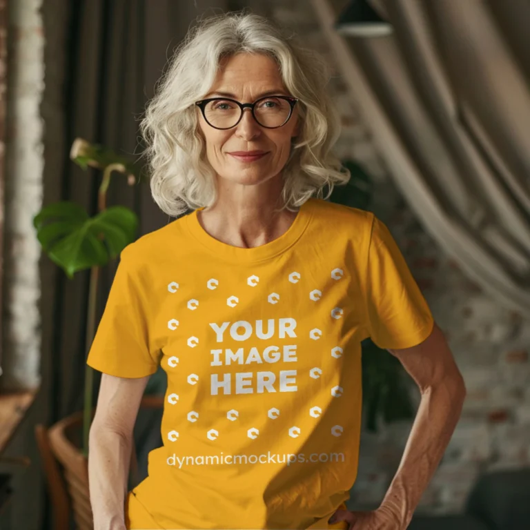 Woman Wearing Orange T-shirt Mockup Front View Template