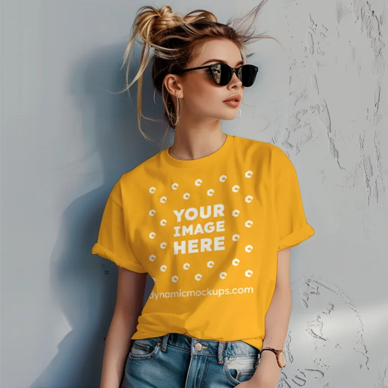 Woman Wearing Orange T-shirt Mockup Front View Template