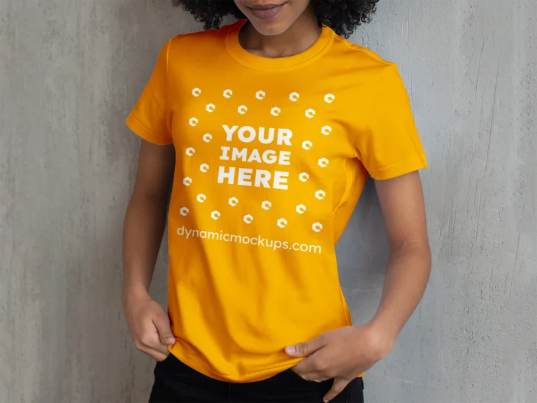 Woman Wearing Orange T-shirt Mockup Front View Template