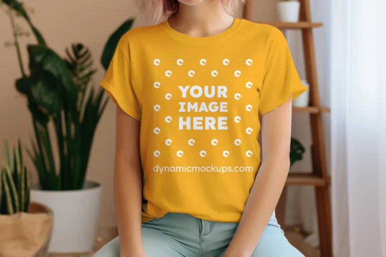 Woman Wearing Orange T-shirt Mockup Front View Template