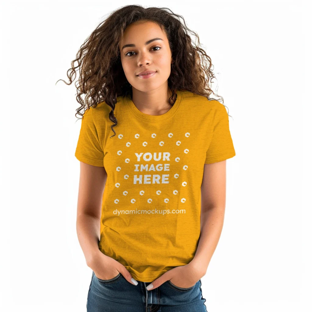 Woman Wearing Orange T-shirt Mockup Front View Template