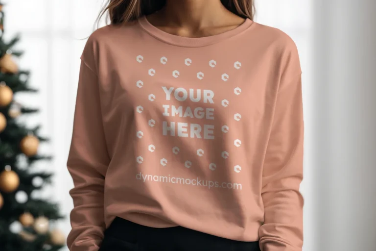 Woman Wearing Peach Sweatshirt Mockup Front View Template