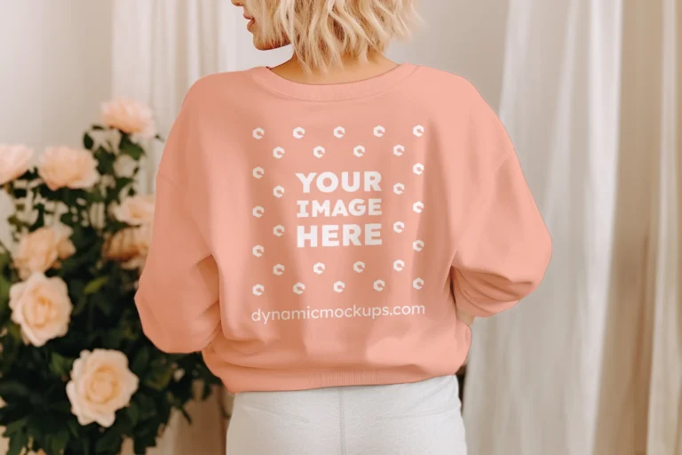 Woman Wearing Peach Sweatshirt Mockup Back View Template