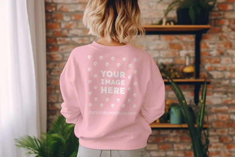 Woman Wearing Pink Sweatshirt Mockup Back View Template