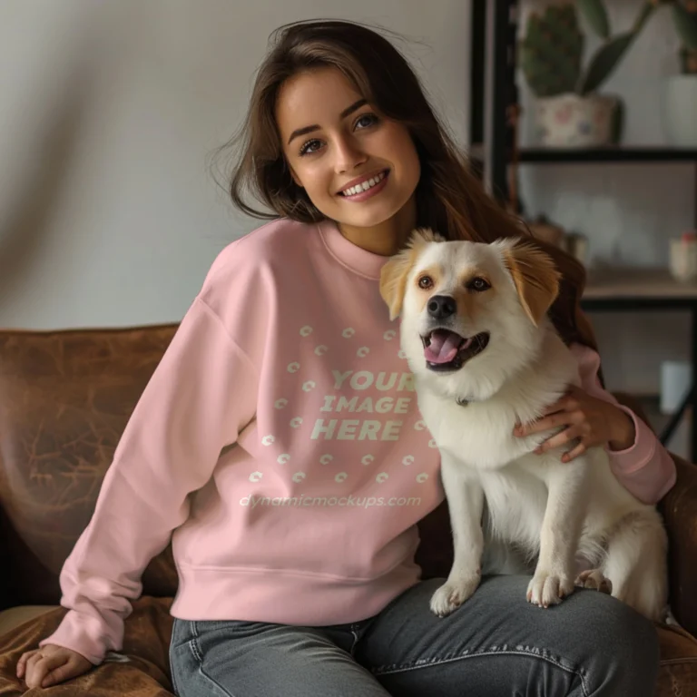 Woman Wearing Pink Sweatshirt Mockup Front View Template