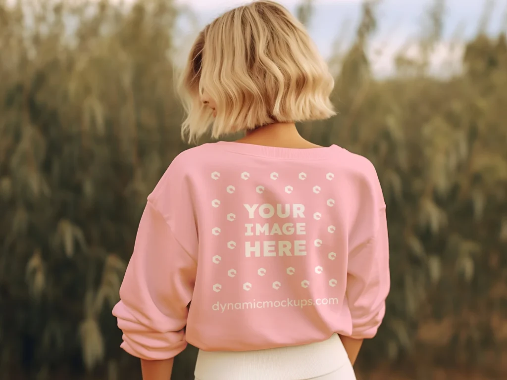 Woman Wearing Pink Sweatshirt Mockup Back View Template