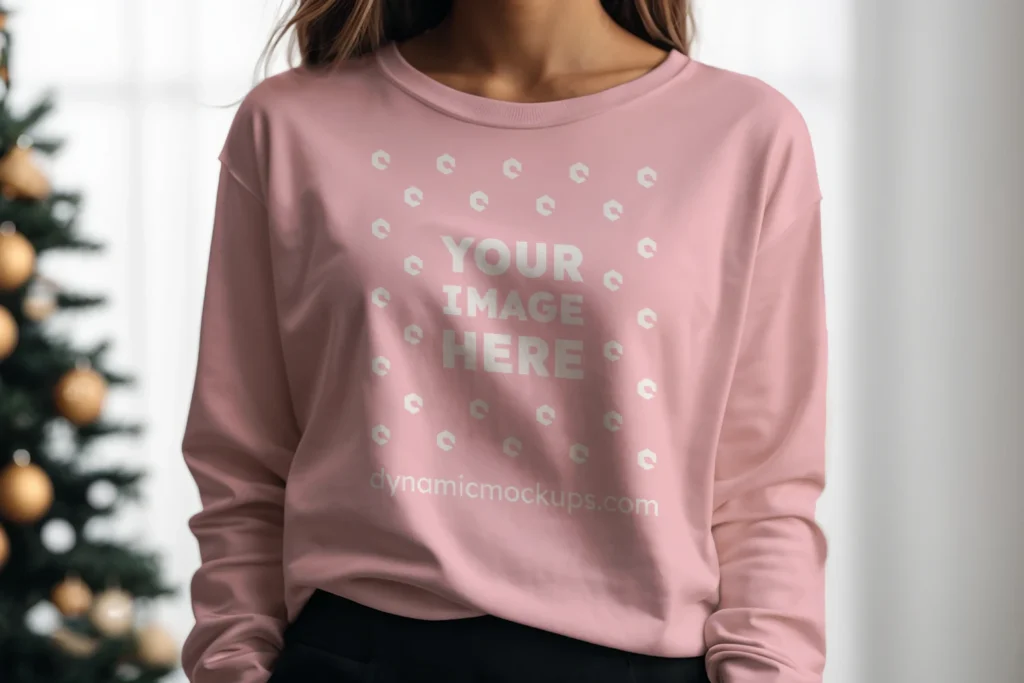 Woman Wearing Pink Sweatshirt Mockup Front View Template